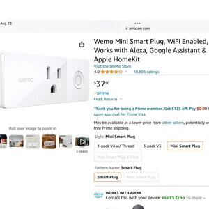 $37 Ea. WEMO MINI Smart Plug BUNDLE of 5 works with Google, Alexa, Siri